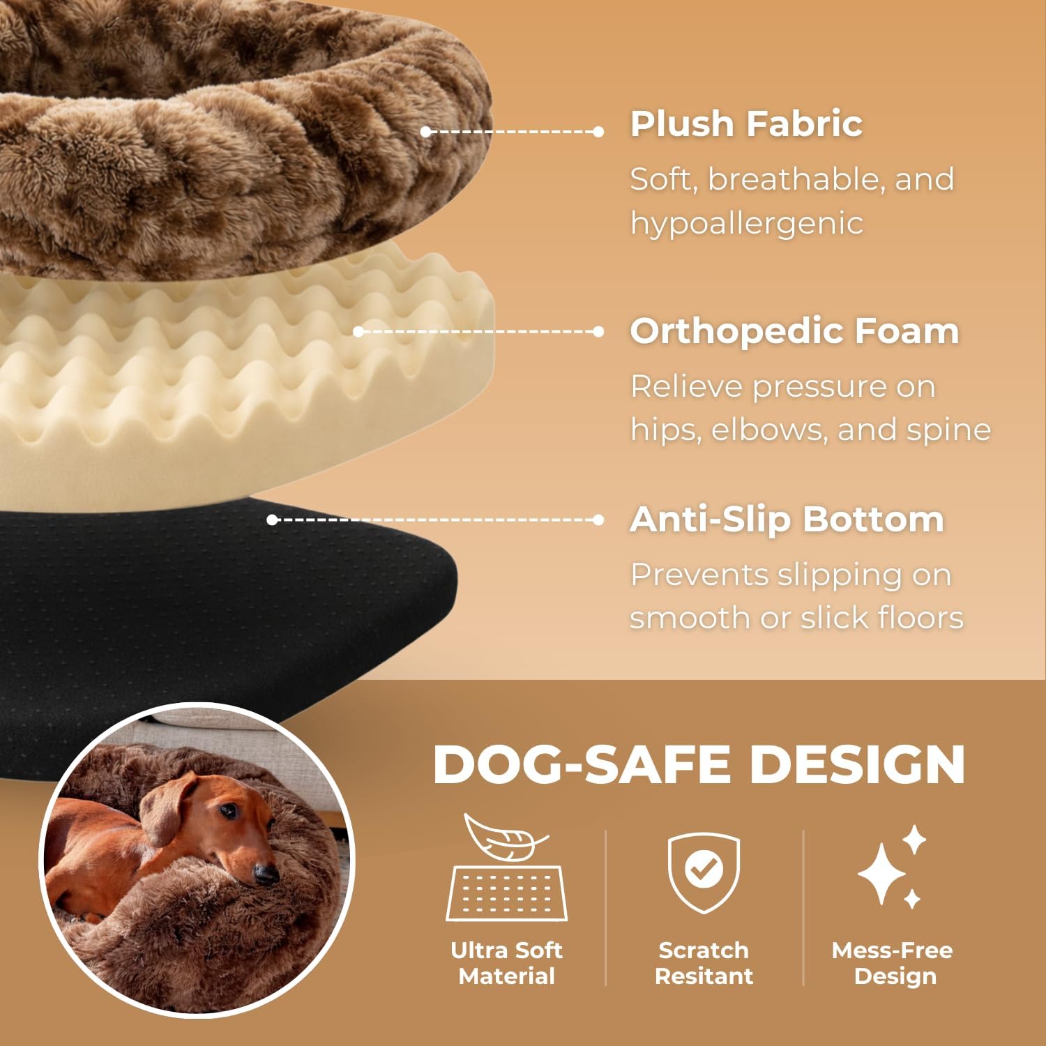 Pelsbarn Luxurious Orthopedic Dog Bed - Small (19.6" x 15.7") Therapeutic Joint Support Pet Bed - Velvety Soft Removable Washable Cover - Brown