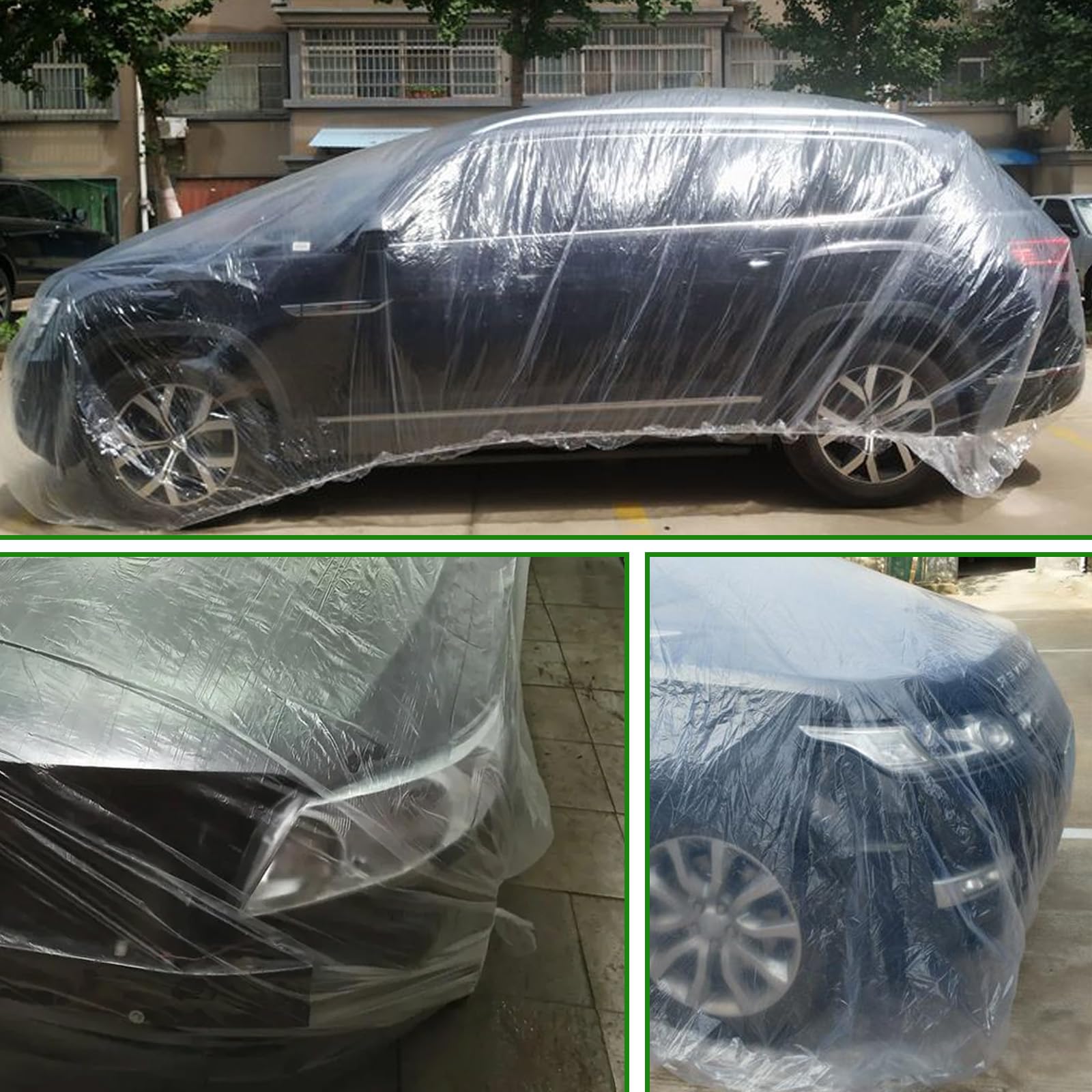 3 Packs Disposable Car Cover Clear Plastic Car Cover Universal Rain Dust Garage Cover with Elastic Band Medium — view 5