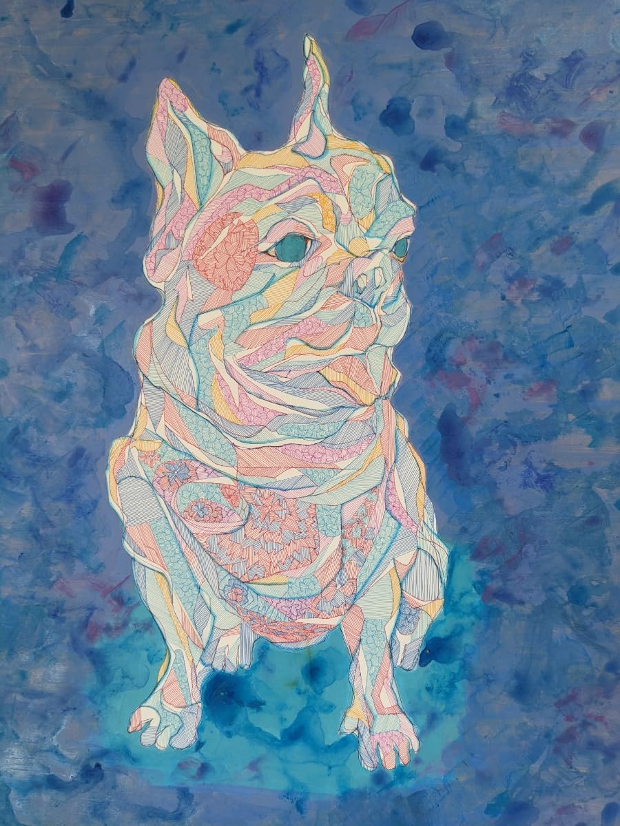 COSMOS GALLERY Handmade Wall Art obedience kira/Acrylic Painting, Drawing by Pen, Animals Art/No Frame