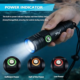 DV28 Scuba Dive Light - 1500 Lumens Super Bright Underwater Flashlight with Charger, IPX8 Waterproof to 100M for Diving, Snorkeling, Fishing - 3 Modes & Battery Indicator