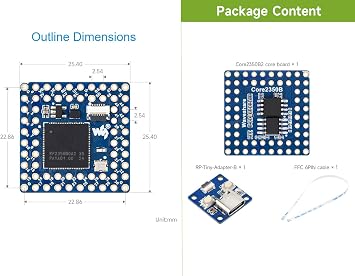 Core2350B Core Board Kit Based on Raspberry Pi RP2350B Dual-core & Dual-Architecture Microcontroller, 8MB PSRAM, 48 Multi-Function GPIO Pins, Include USB Port Adapter and FFC Cable