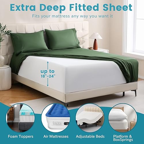 Miniatura 5 de Bedlifes Juego de sábanas de tamaño matrimonial, sábanas refrescantes, ultra suaves, sedosas, transpirables, con bolsillo profundo, juego de ropa de