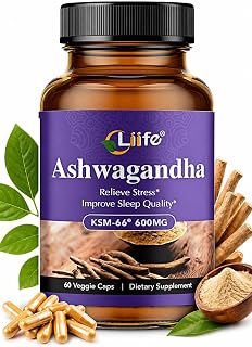 LIIFE KSM-66 Ashwagandha | with L-Theanine &Black Pepper| Natural Stress Relief, Cortisol & Sleep Aid Supplement for Men & Women | Muscle Growth & Mood Relaxation, Energy |60 Veggie Capsules