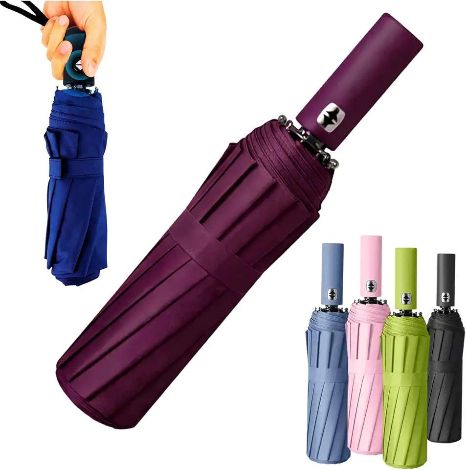 Guarda-Chuva Sombrinha Premium Grande Dobrável com Cabo de Madeira – Abertura Automática 1 Clique, Antivento, Proteção UV Impermeável, Elegante e Compacto para Qualquer Clima