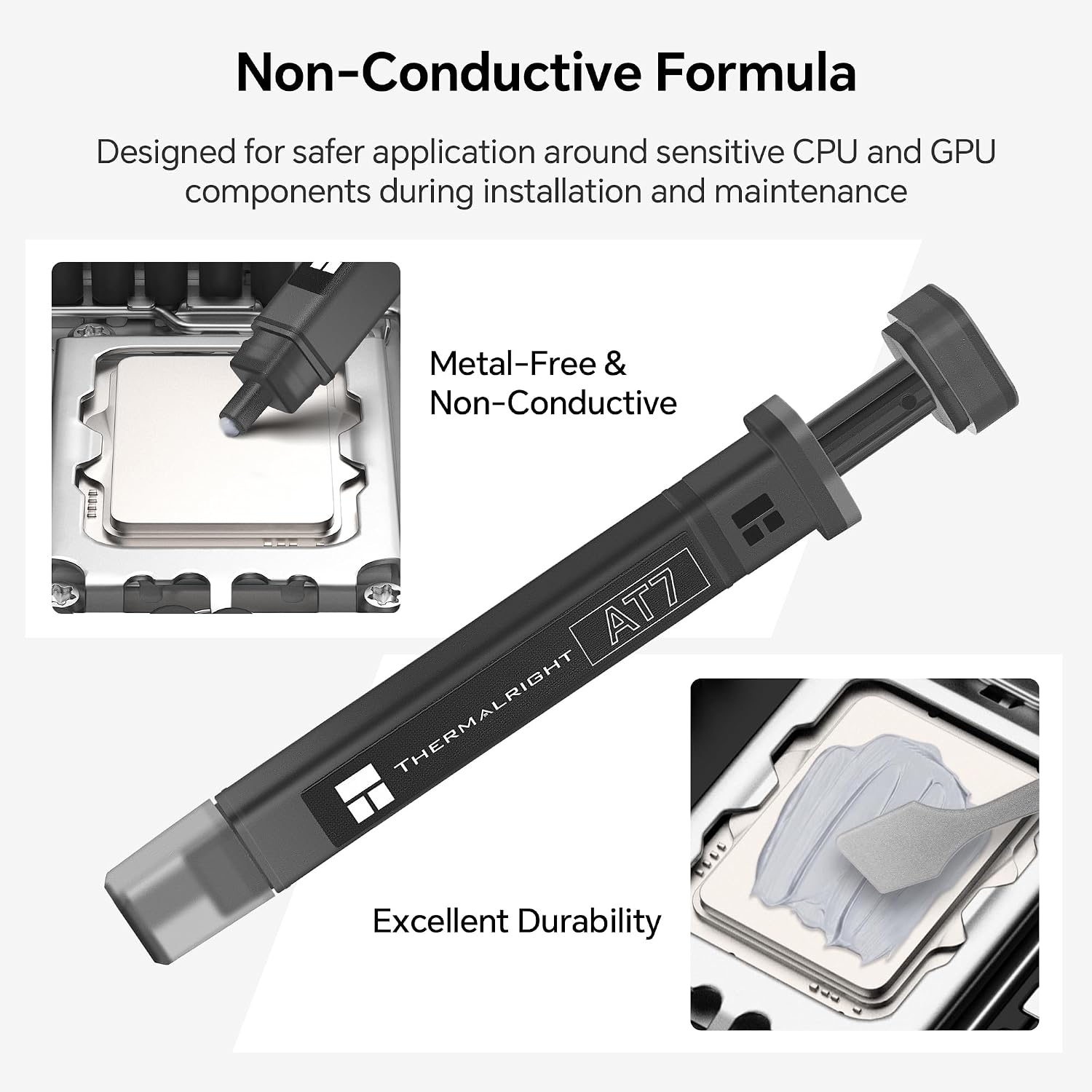 TR AT7 Thermal Paste 2.5g, 12.9W/mK CPU GPU Compound | Smooth non-conductive paste with spatula for CPU cooler installs, GPU repasting, PC builds, and basic maintenance.