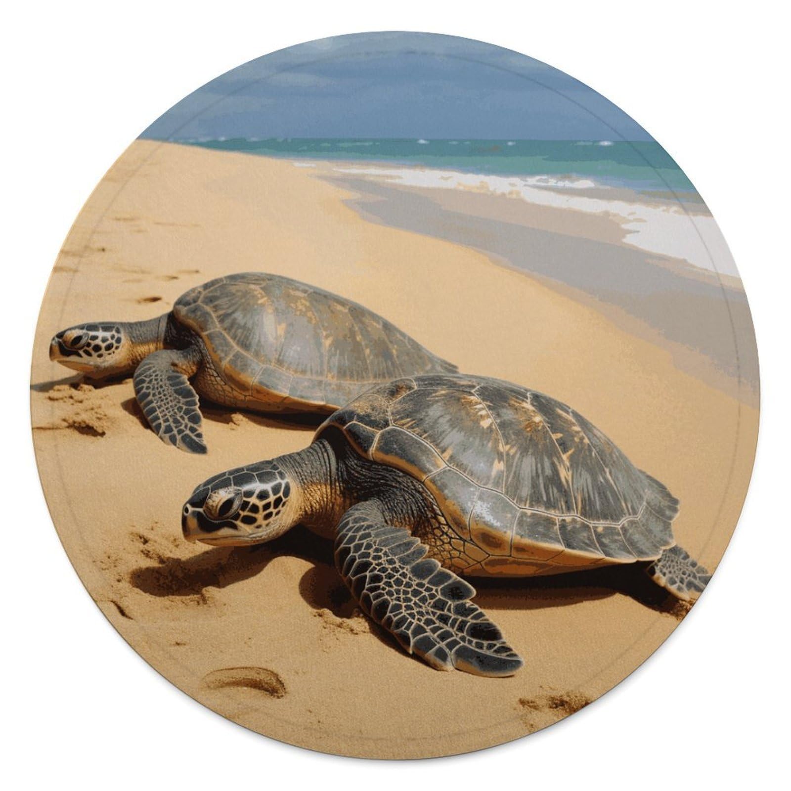 Turtles on The Beach Blanket Novelty Round Tapestry Super Soft Flannel Mom Blanket Cozy Beach Throw Tapestry Lightweight Thick Throw Blankets for All Seasons Diameter 59.1 in