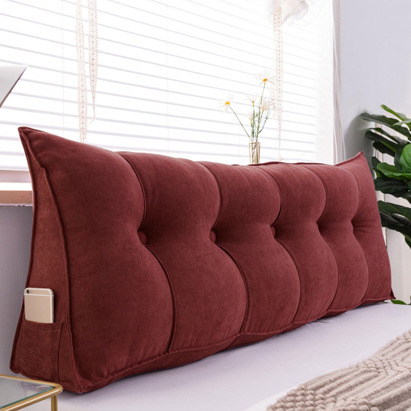 Gaoyiyi Claret Wedge Cushion Headboard Bedheight Of 50Cm,Support Cushion For Reading ,Cushion Bed Backrest, Back Cushionfor Bed Couch Reading Cushion, Book Cushion Lumbar Cushion (Size:180*50*20Cm,Color:claret)
