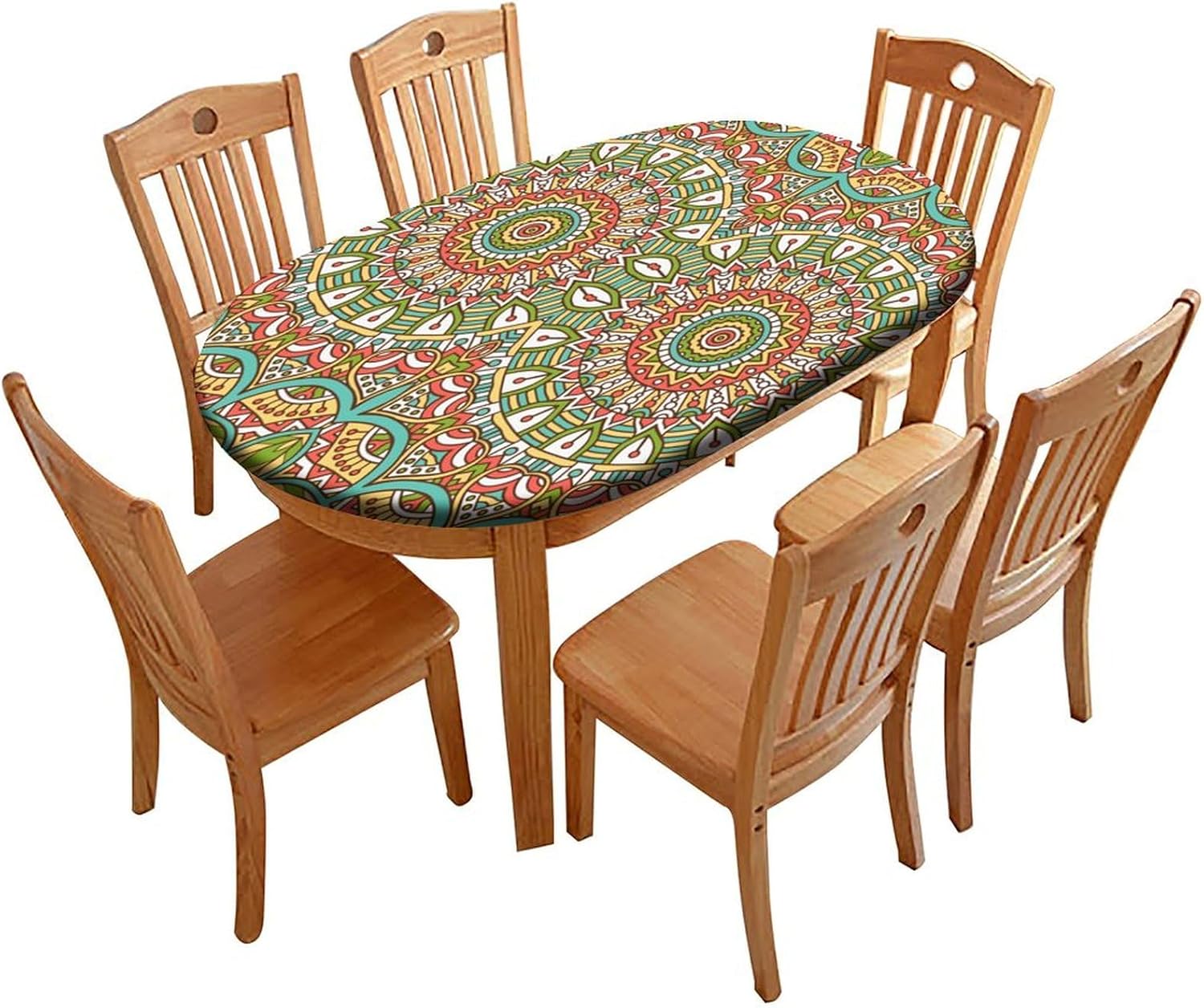 Abstract Geometric Pattern Printed on Oblong Tablecloth, Fitted Tablecloths, Table Pads for Dining Room Table Rectangular, Fits for 54" x 76" Oval Table