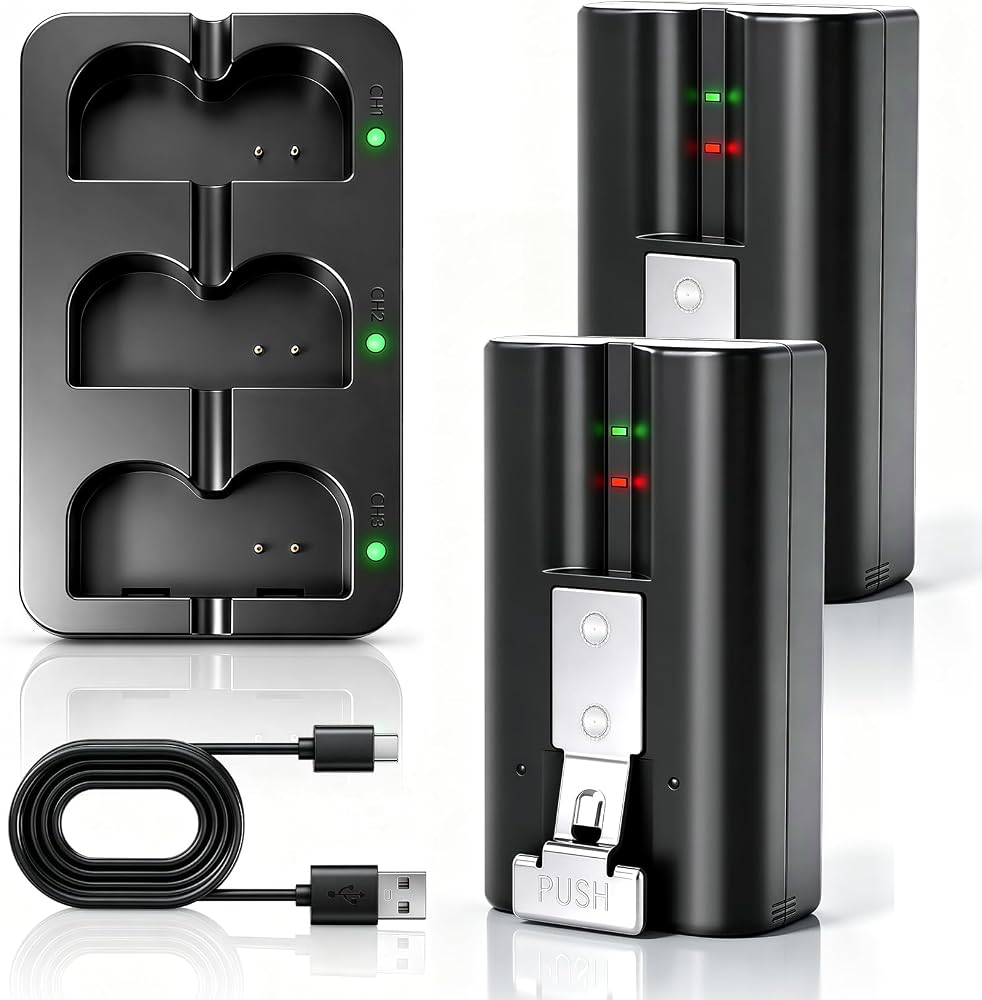 Doorbell Battery Charger Kit 2 Packs 6040mAh Ring Doorbell Replacement Battery and 1 Three Slot Charging Station Compatible with Ring VideoDoorbell 2/3/3+/4,Upright Camera,Spotlight Camera — 사진 1