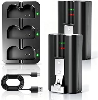 Doorbell Battery Charger Kit 2 Packs 6040mAh Ring Doorbell Replacement Battery and 1 Three Slot Charging Station Compatible with Ring VideoDoorbell 2/3/3+/4,Upright Camera,Spotlight Camera