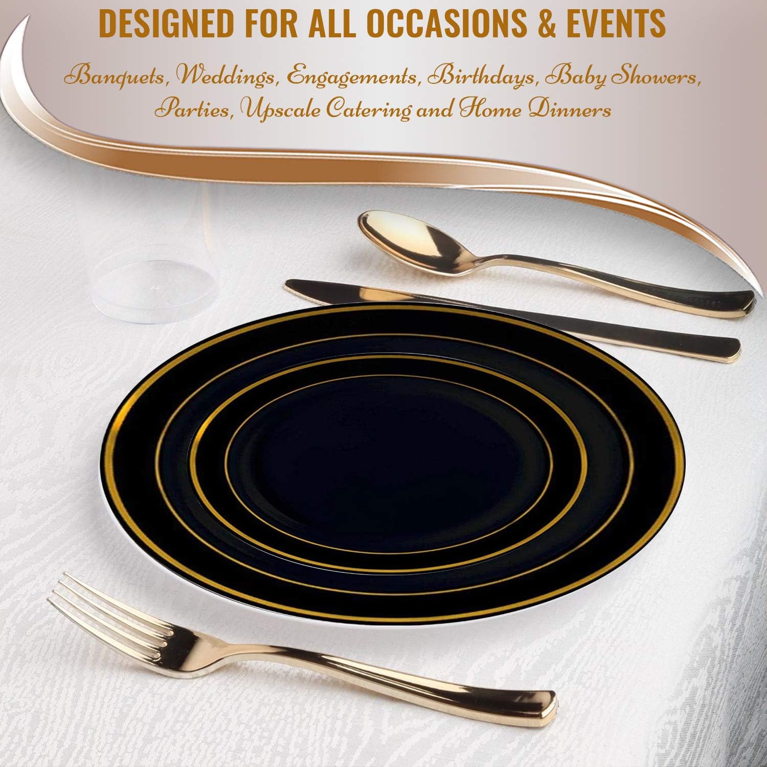 Smarty Had A Party Combo Plate Set (Black with Gold, Combo Plate Set (120 Guests))