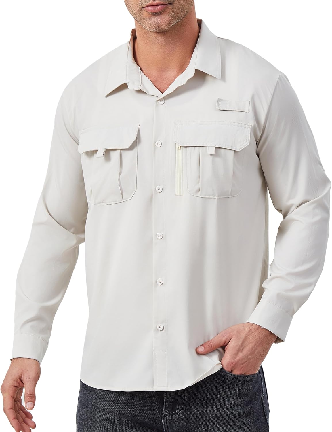 Men's Long Sleeve Fishing Shirts UPF 50+ Sun Protection Quick Dry Shirts Button Down Shirt for Hiking Camping