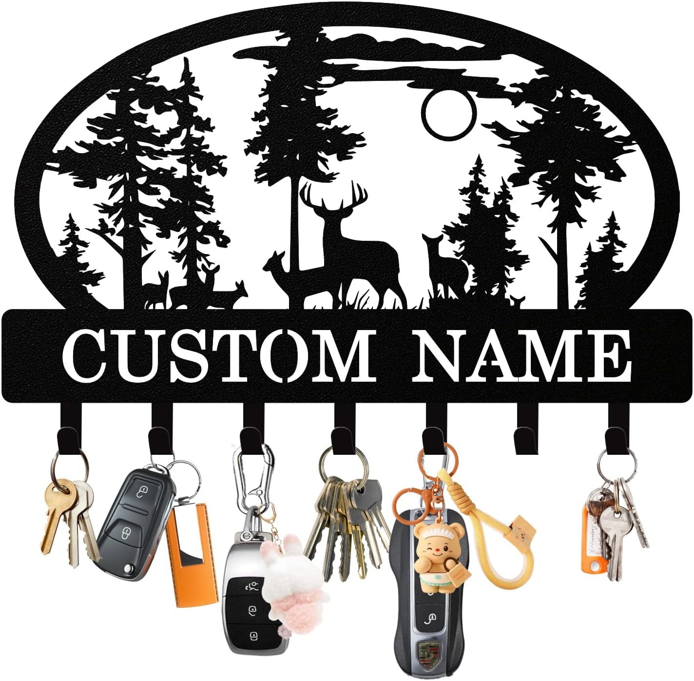 Personalized Deer Key Holder Wall Mount, Custom Metal Key Holder Rack for Wall with Hooks, Wall Key Hanger for Home, Entryway, Front Door, Living Room, Kitchen, Bathroom, Garden