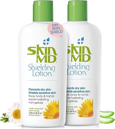 Skin MD Natural Shielding Lotion for Face and Body - Relief for Eczema and Psoriasis Face moisturizer, Primer, Works on Rosacea Safe for Kids for all Skin Types (8oz -2 Pack)