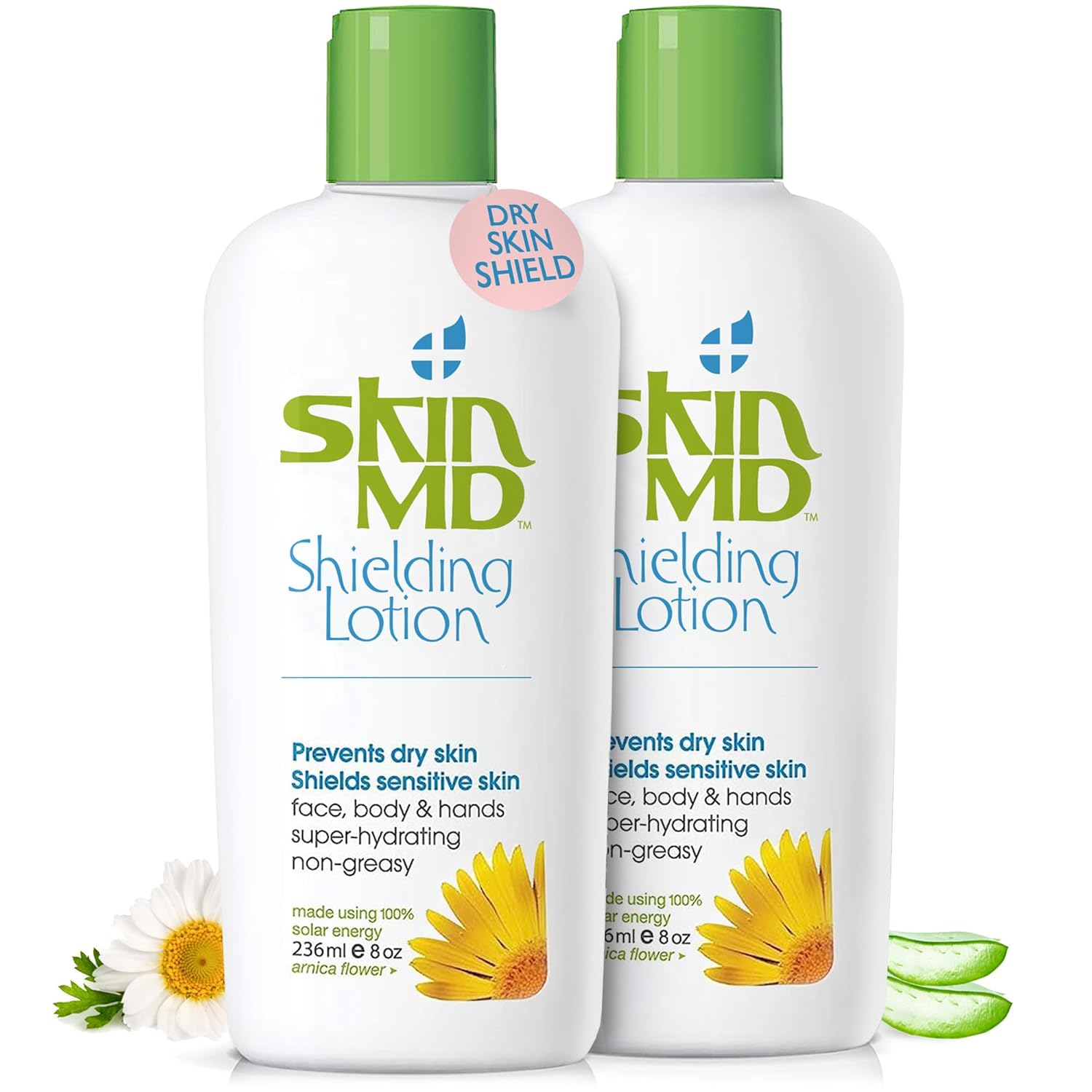 Skin MD Natural Shielding Lotion for Face and Body - Relief for Eczema and Psoriasis Face moisturizer, Primer, Works on Rosacea Safe for Kids for all Skin Types (8oz -2 Pack)