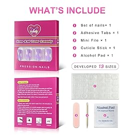 EchiQ Purple Glossy Mirror Press On Nail Artificial Acrylic Reusable Medium Length Natural False Nails Removable Salon DIY Full Cover Squoval Round Fake Nails for Girls Women Gift 24pcs/set