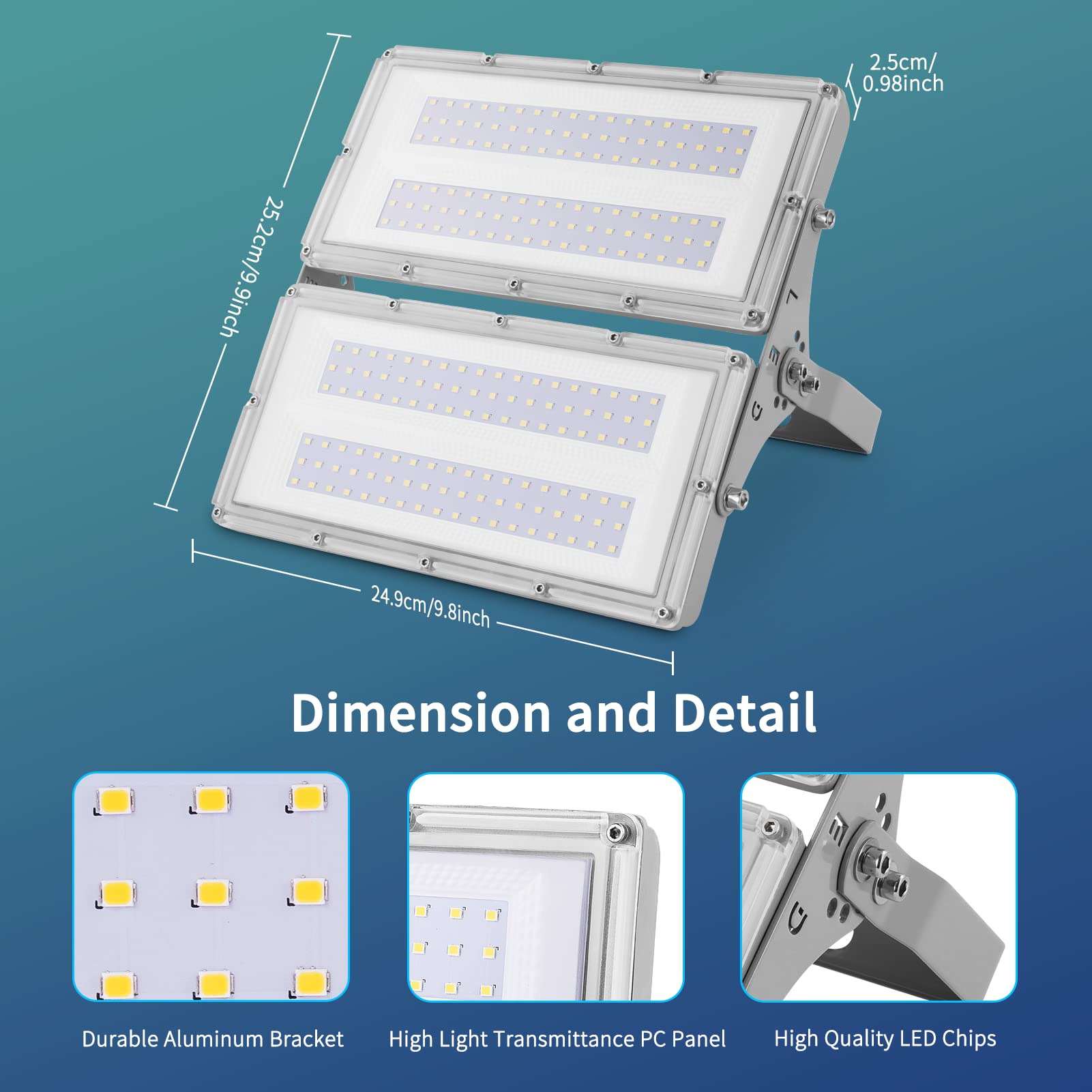MKKM LED Strahler Flutlichter außen 300W Superhell 10000lm Flutlichtstrahler 6500K IP67 Wasserfest Außenstrahler für Sportplatz… (200, Watt)