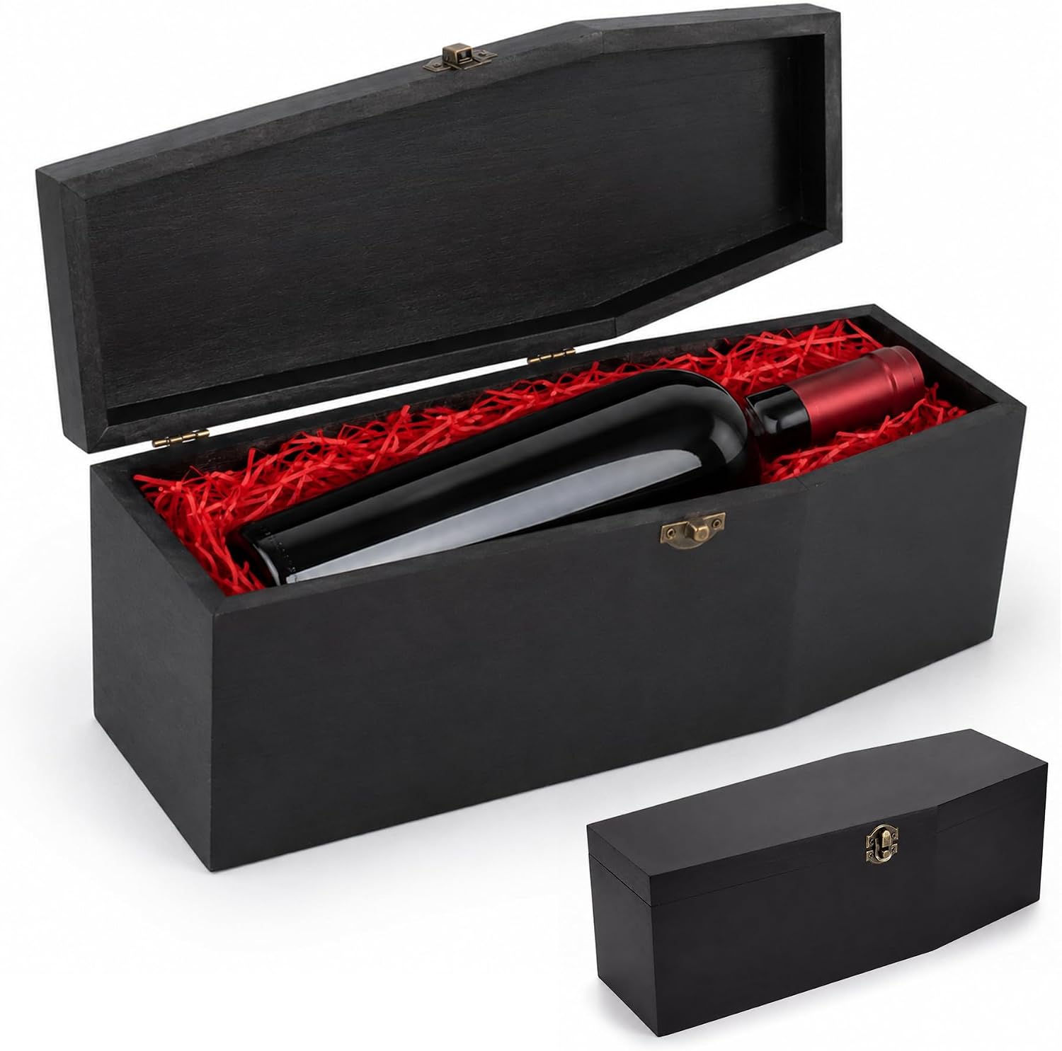 Gothic Coffin Box, 13.8" Wood Storage Box for Halloween Wine Jewelry