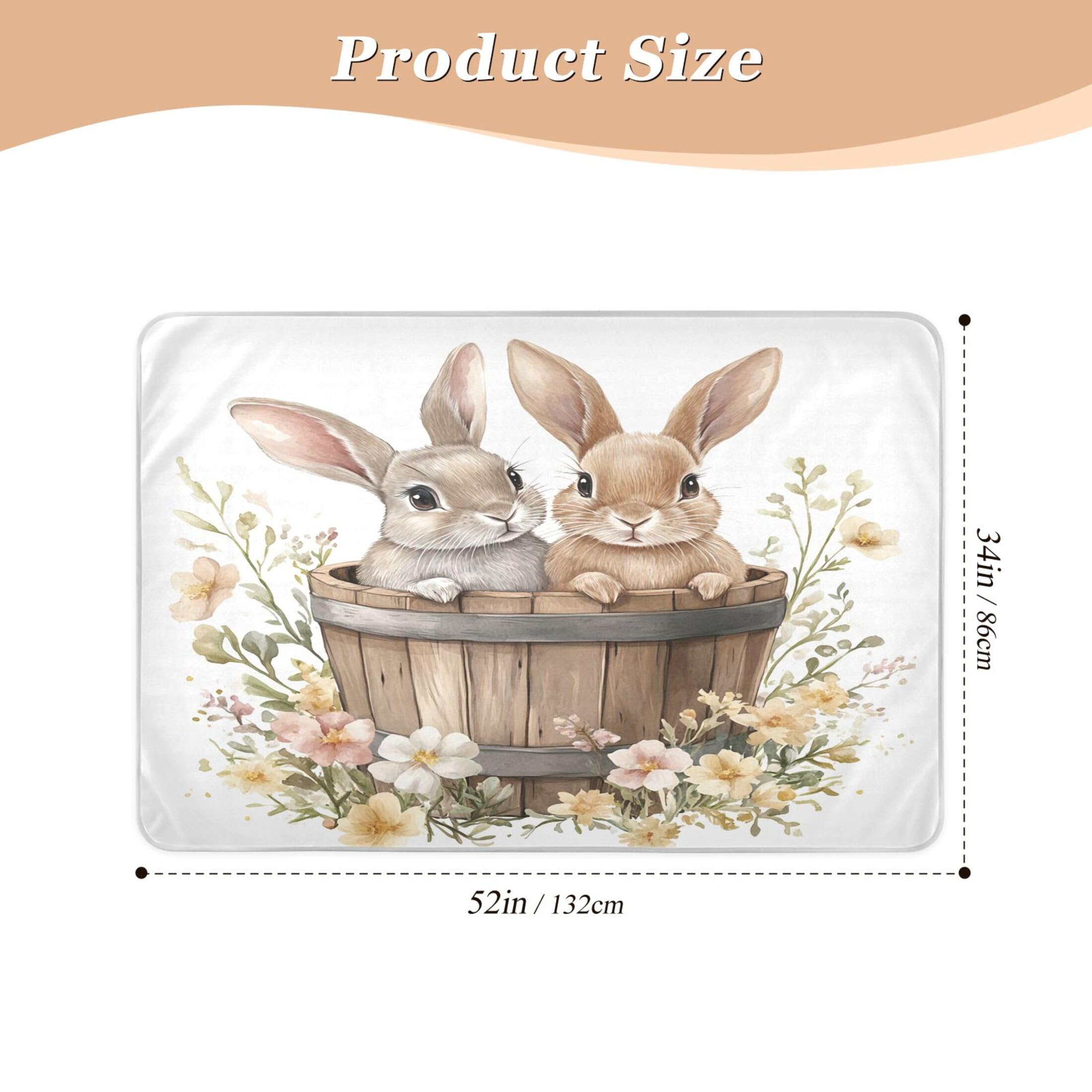 Takiito Rabbit in Wooden Bucket Bed Pad Reusable Bed Underpad Washable Waterproof Leak-Proof Quick Dry Incontinence Pee Pad for Toddlers Kids Adults Pets 34x52 in