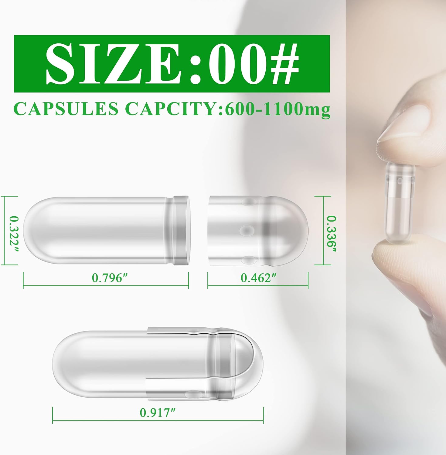 wananfu Size 00 Empty Capsules Vegetarian (100 Count) Bundle with Micro Lab Spoon, Clear Fillable Veggie Pill Capsules 00 for Making Your Own Supplements