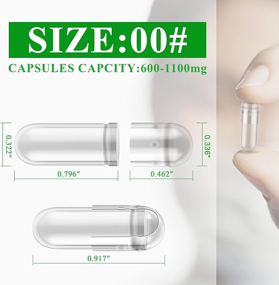 WANANFU Size 00 Empty Capsules Vegetarian (1000 Count) Bundle with Micro Lab Spoon with Powder Tamper, Compatible with Capsule Filling Machine