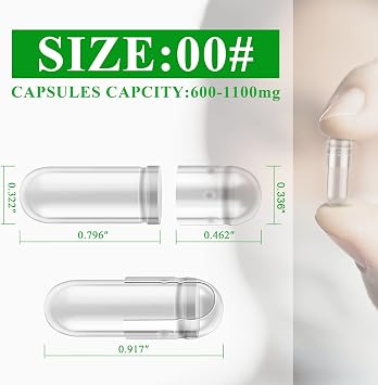 WANANFU Size 00 Empty Capsules Vegetarian (1000 Count) Bundle with Micro Lab Spoon with Powder Tamper, Compatible with Capsule Filling Machine