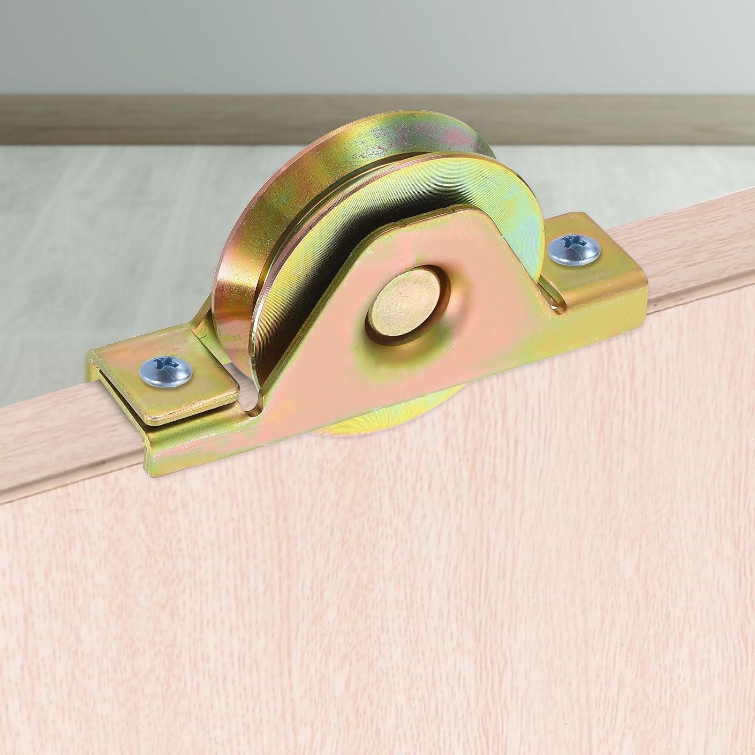 uxcell 3.1 Inch Sliding Door Pulley, 4Pcs V Groove Caster Single Wheels with Bracket Screen Door Rollers for Gate Furniture Wardrobes, Gold