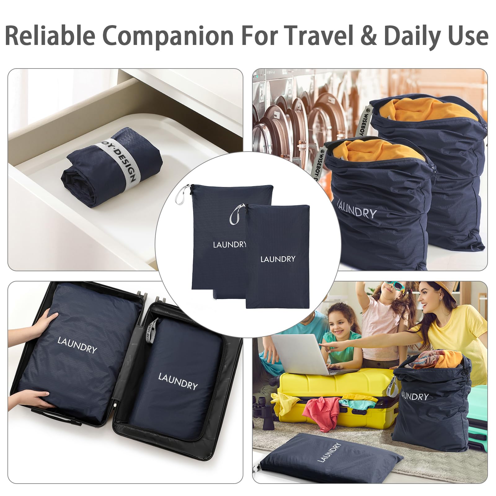 WiseBoy Paquete de 2 bolsas de lavandería, bolsa lavable en seco y húmedo, bolsa de lavandería de viaje, organizador de ropa sucia, natación, yoga, traje de baño, entrenamiento, bolsa húmeda y seca