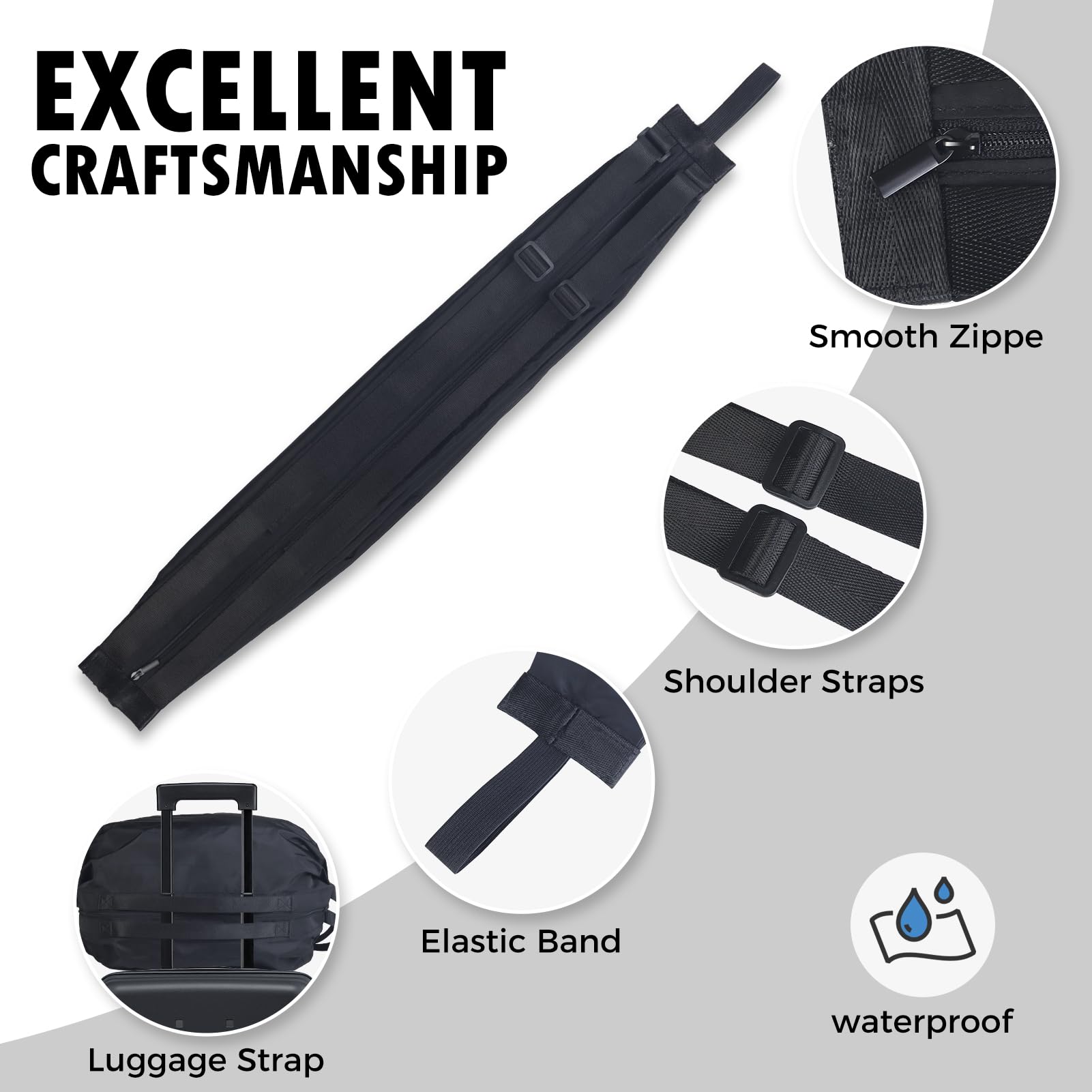 Bolsa de lona grande para artículos esenciales de viaje, bolsas de comestibles reutilizables, plegable, bolsa de viaje portátil, mochila de gimnasio de compras, 35L, Negro clásico, Grande 3