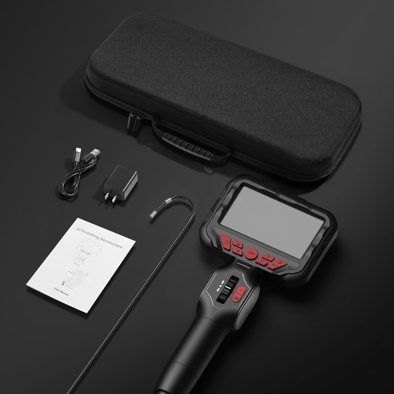 Articulating Borescope Camera with Light,Two-Way Industrial Endoscope Inspection Camera with 0.24In Articulated Probe, 5.3FT Flexible Snake Bore Scope Cam for Automotive Engine Inspect