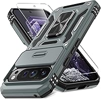 Vista 32 de DEERLAMN Funda para Google Pixel 8a con cubierta deslizante para cámara + protector de pantalla (1 paquete), soporte giratorio con anillo de grado