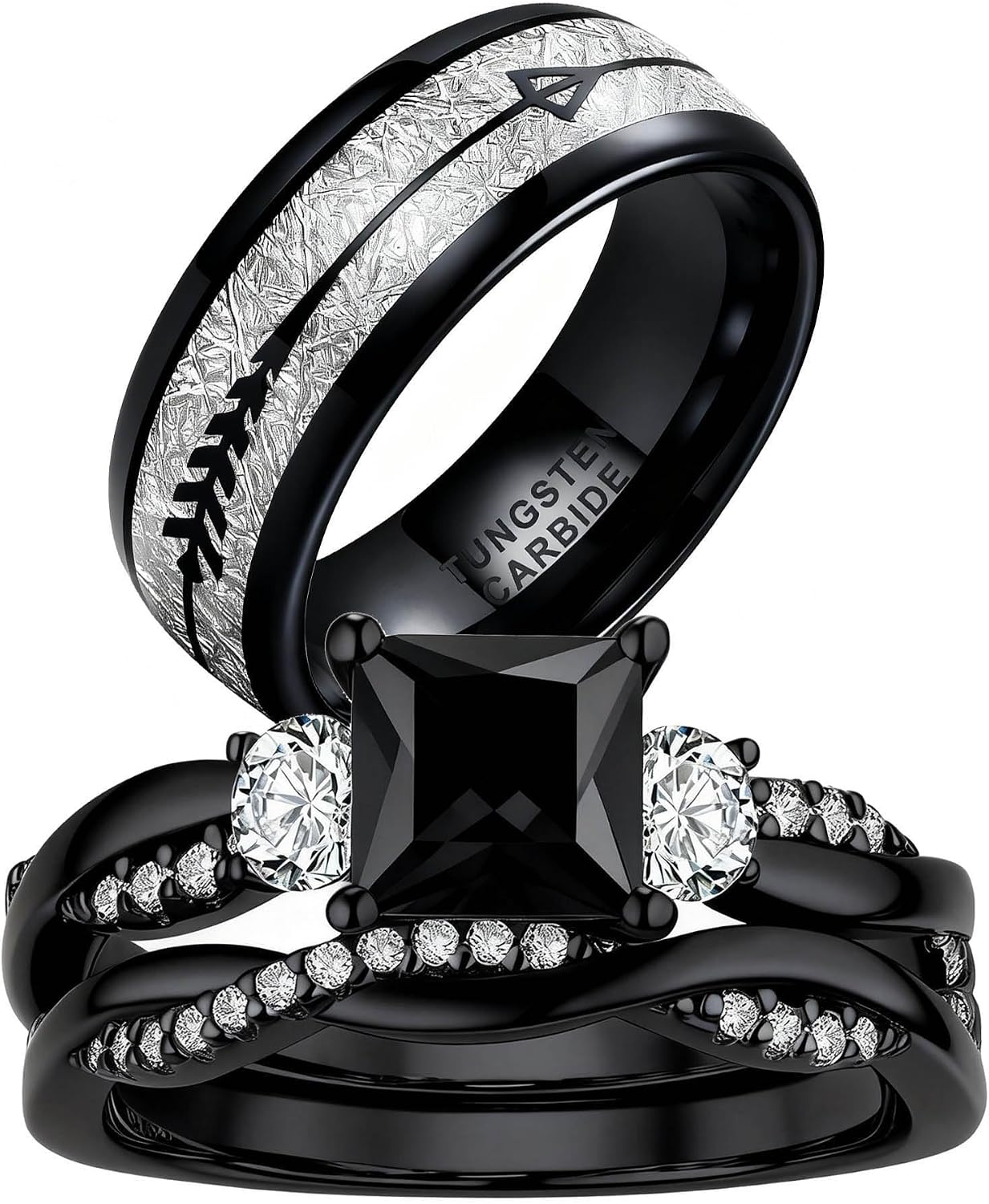 1.5CT CZ Wedding Ring Set for Women & Men Yellow Gold Plated Bridal Couple Rings Tungsten Ring Wedding Band