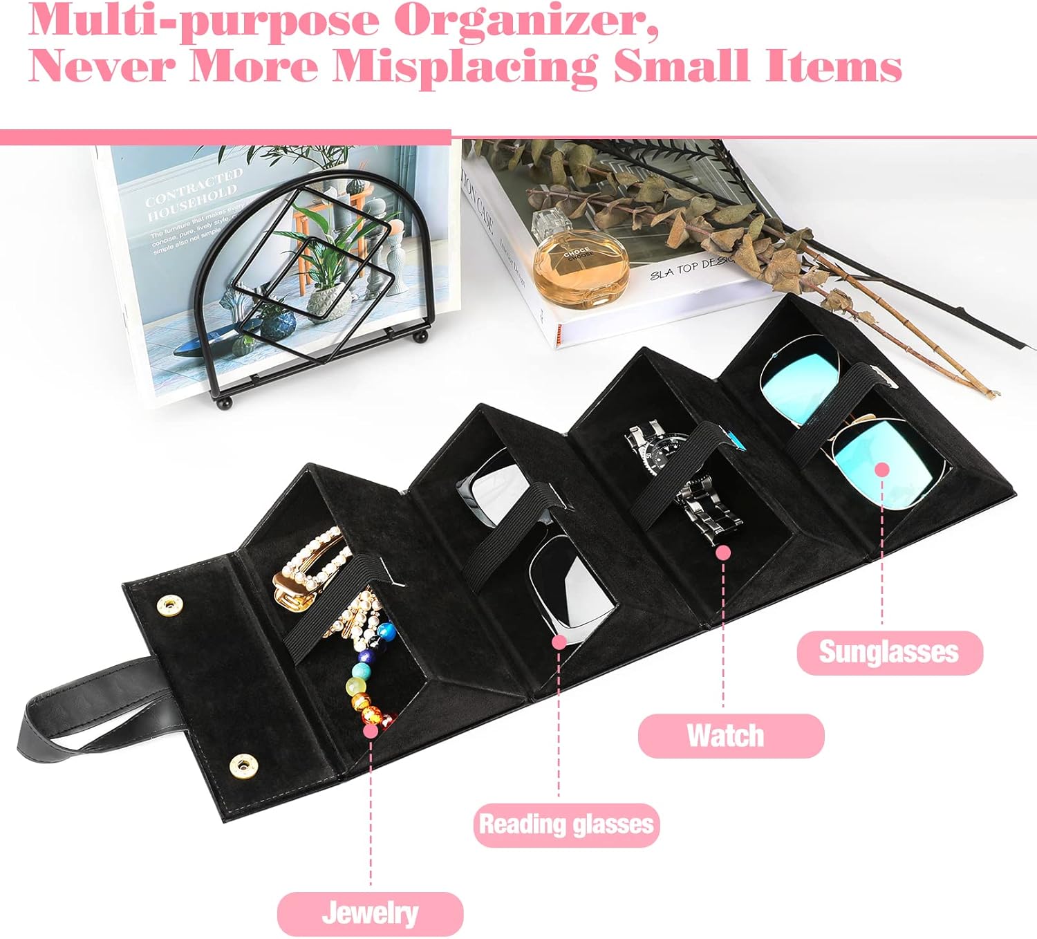 MoKo Sunglasses Organizer with 4 Slots, Foldable Travel Glasses Storage Case Holder Hanging Eyewear Display Stand Box, Black : Clothing, Shoes & Jewelry