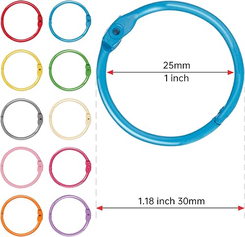 Miniatura 9 de Anillos coloridos de hojas sueltas de 1 pulgada (paquete de 100) anillos de libro de acero de metal pequeños para tarjetas de índice, tarjetas de