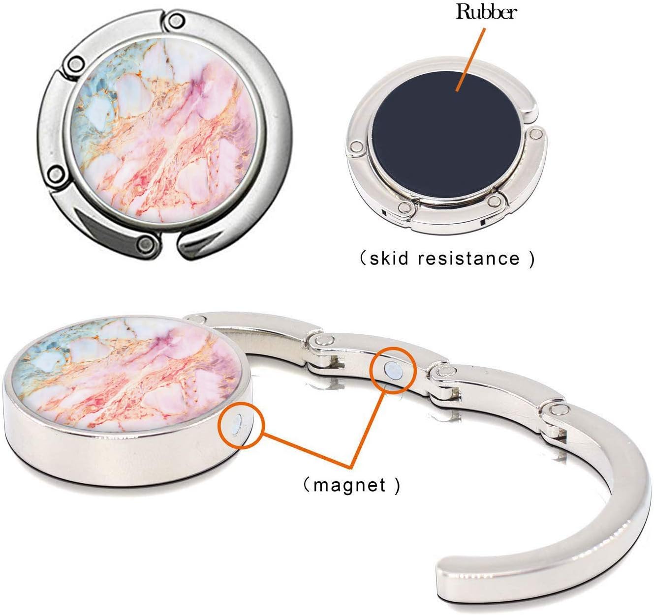 Bosketo Foldable Purse Hook Womens Bag Table Hanger Collection Desk Hooks for Purse (6pack Pretty Marble Hook)