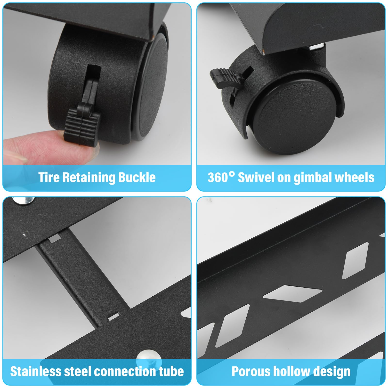 CPU Holder Cart, Supporto da Terra per CPU, Supporto per PC Case con 4 Rotelle Bloccabili Regolabile, Carrello PC per Computer Desktop PC Tower Nero ((49×19.5-25cm))