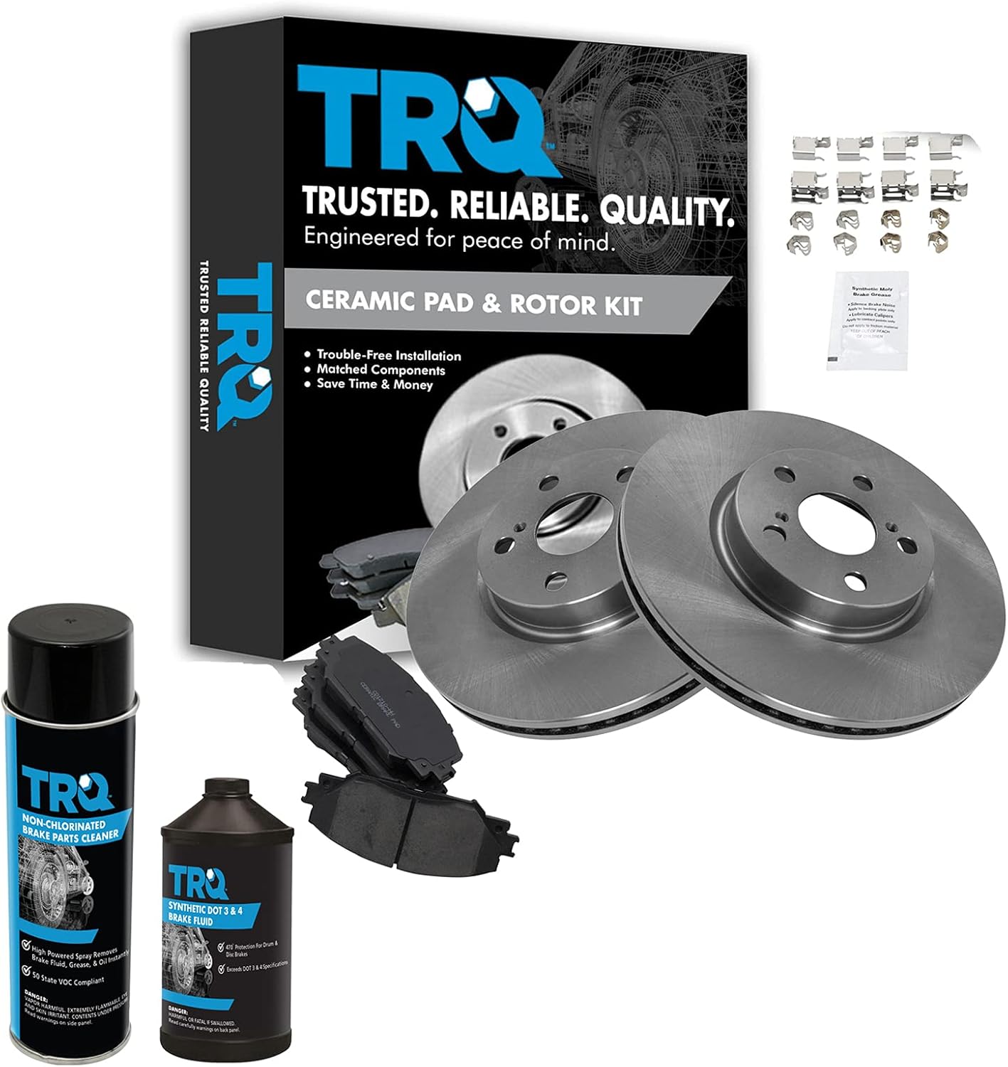 TRQ Front Brake Pad & Rotor Kit Brake Chemical Kit Brake Pads Brake Rotor Ceramic Compatible with 2009-2010 Pontiac Vibe 2008-2014 Scion xD 2009-2019 Toyota Corolla 2009-2013 Matrix