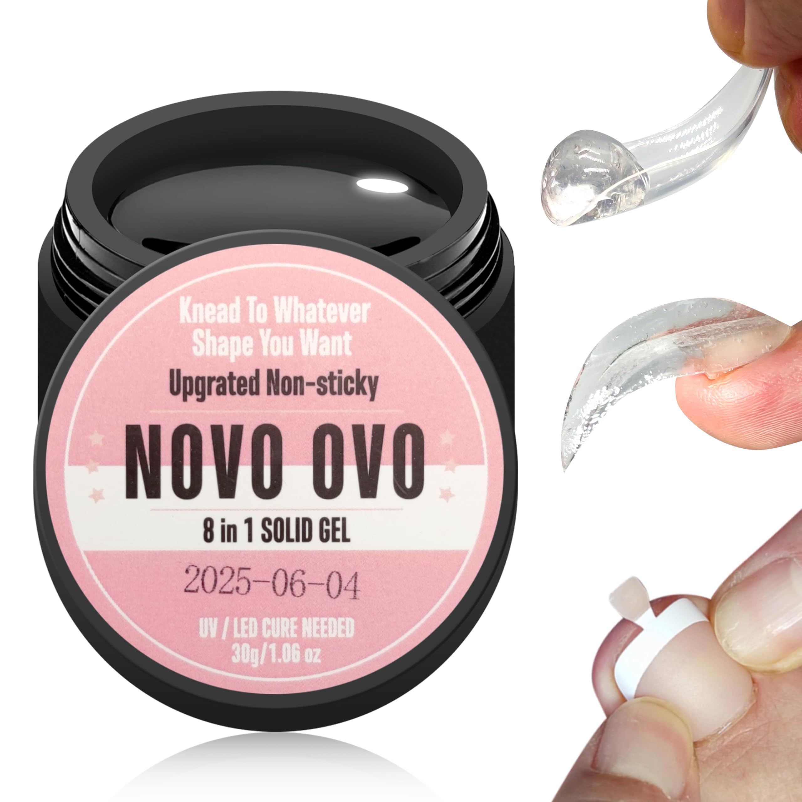 NOVO OVO Non-Sticky Solid Nail UV Gel Glue for Press on and Soft Gel x False Nail Tips 8 in 1, Strong & Long Lasting Nail Glue, Upgrade 3D Gel for Acrylic Sculpture & Decoration, UV Light Cured 30ml