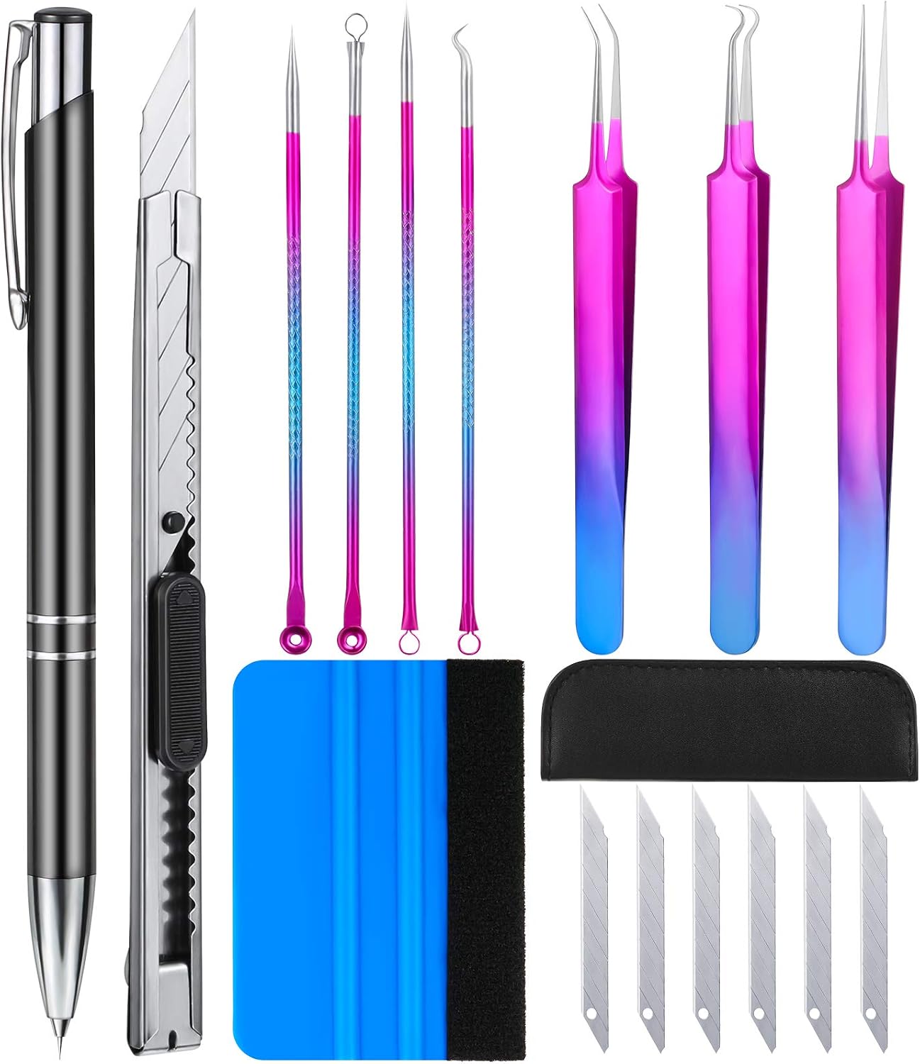 16 Pieces Craft Vinyl Weeding Tool Kit with Scraper, Pin Pen Weeding Tool, Includes Air Release Pen, Vinyl Squeegee, Vinyl Tweezers Weeders for Lettering, Cutting, Splicing