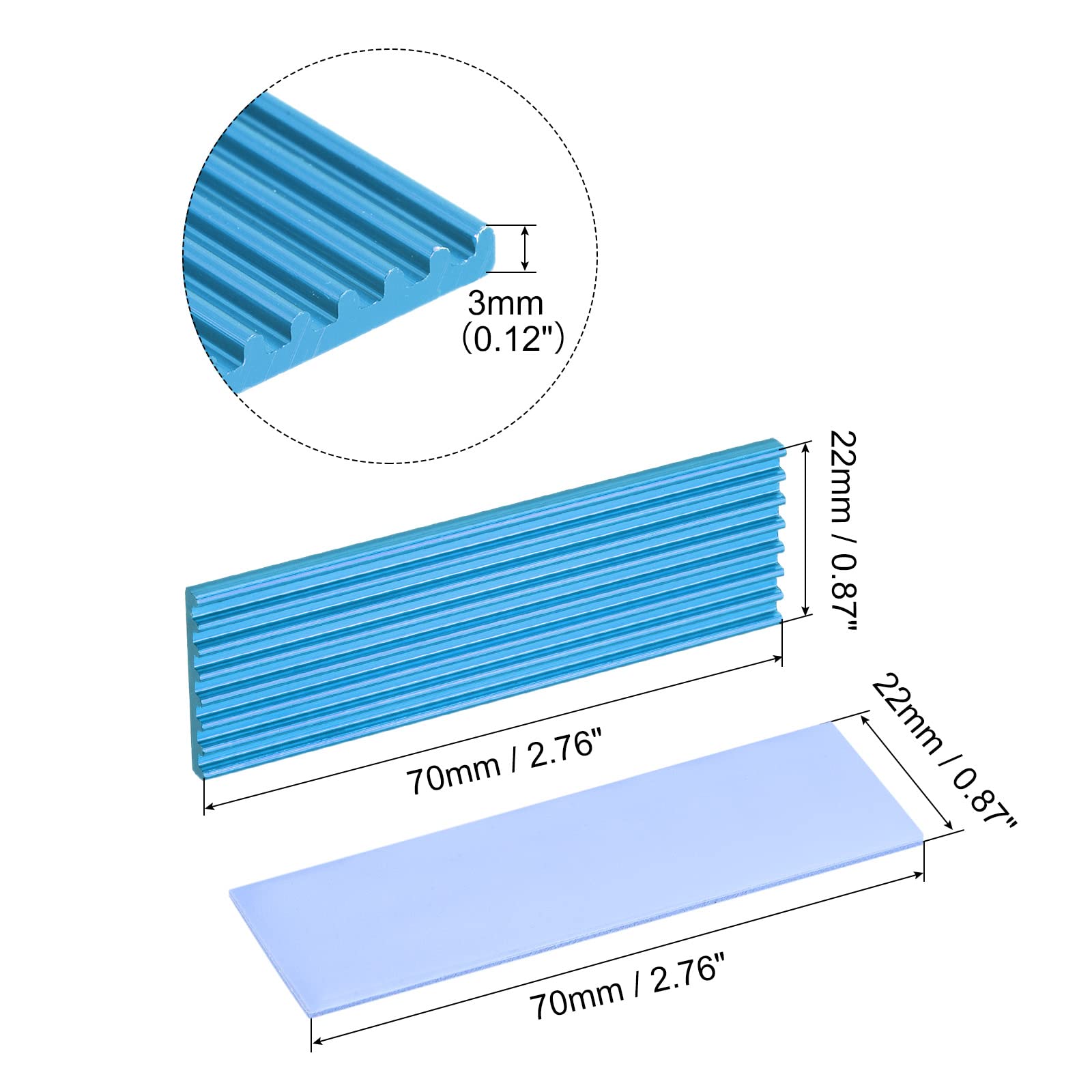 Disipador De Calor Para SSD M.2 NVMe 2280 - Pack De 2, Aleación De Aluminio, 70x22x3mm (blanco/azul)