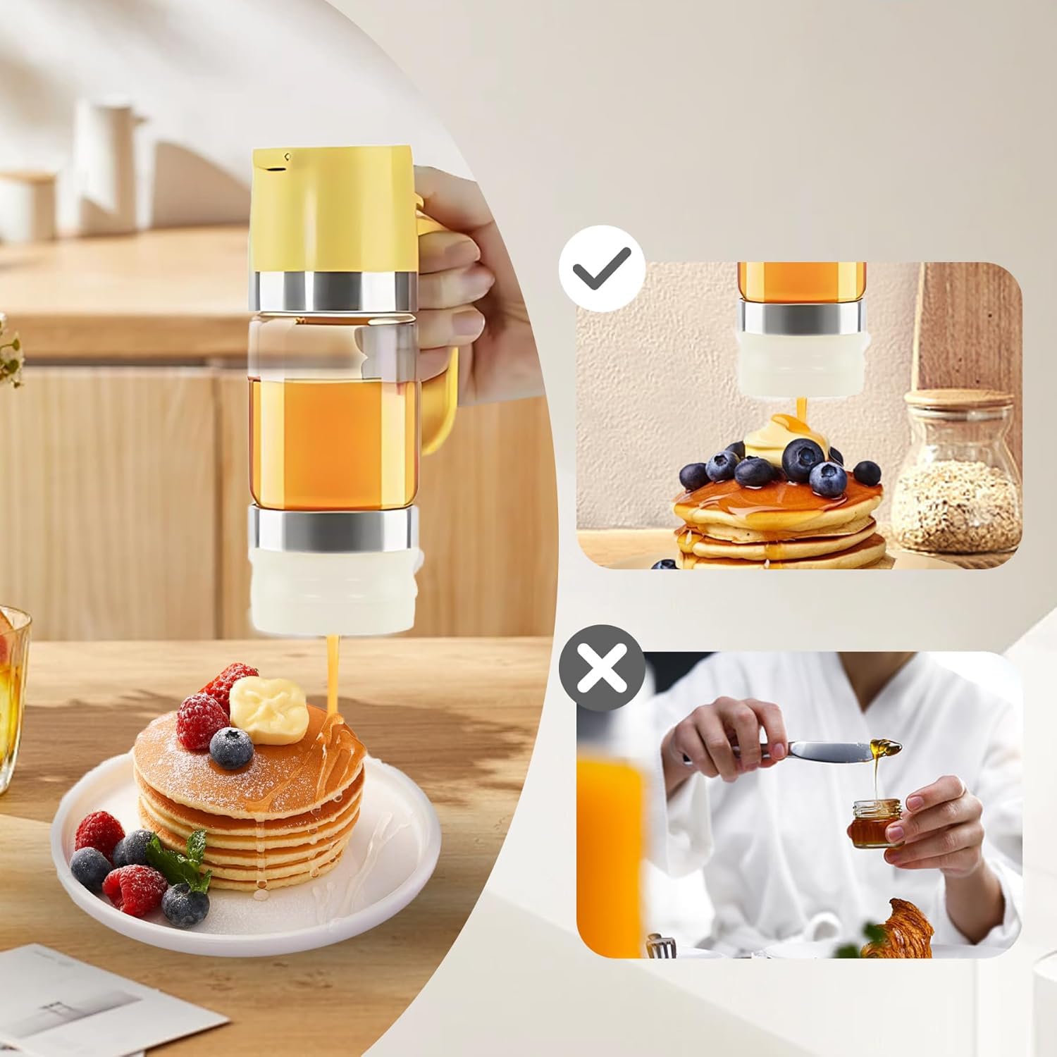 Glazen honingdispenser - druppelvrije sirooppot met handvat