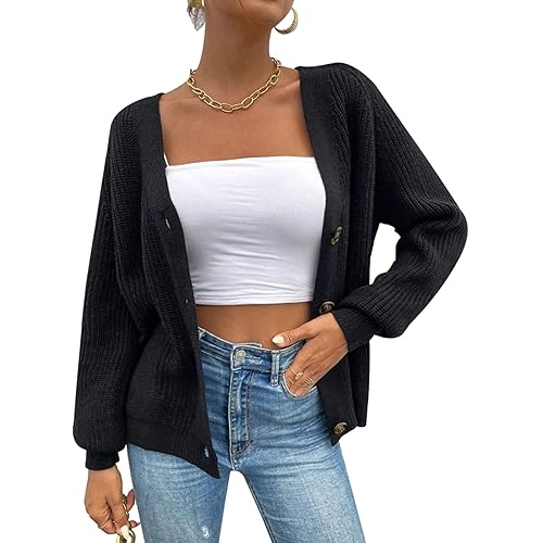 Chigant Women Button Down Cardigans Long Sleeve Cable Knit Sweater V-Neck Open Front Outwear Coat Winter S-XXL