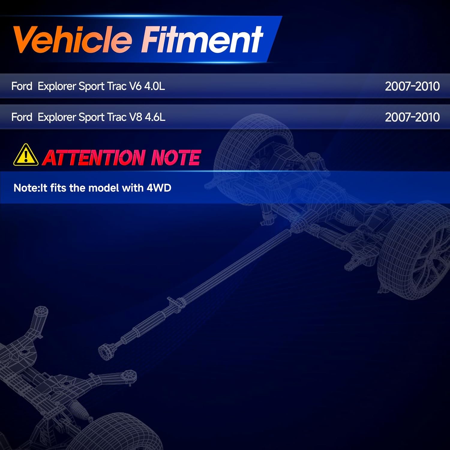 Rear Drive Shaft Prop DriveShaft Assembly 64.17'' - 67.2'' Fit for Ford Explorer Sport Trac 2007 2008 2009 2010, 4.0L 4.6L, [4WD], Crew Cab Pickup, Replace OE 7A2Z-4R602-D, 7A2Z-4R602-G