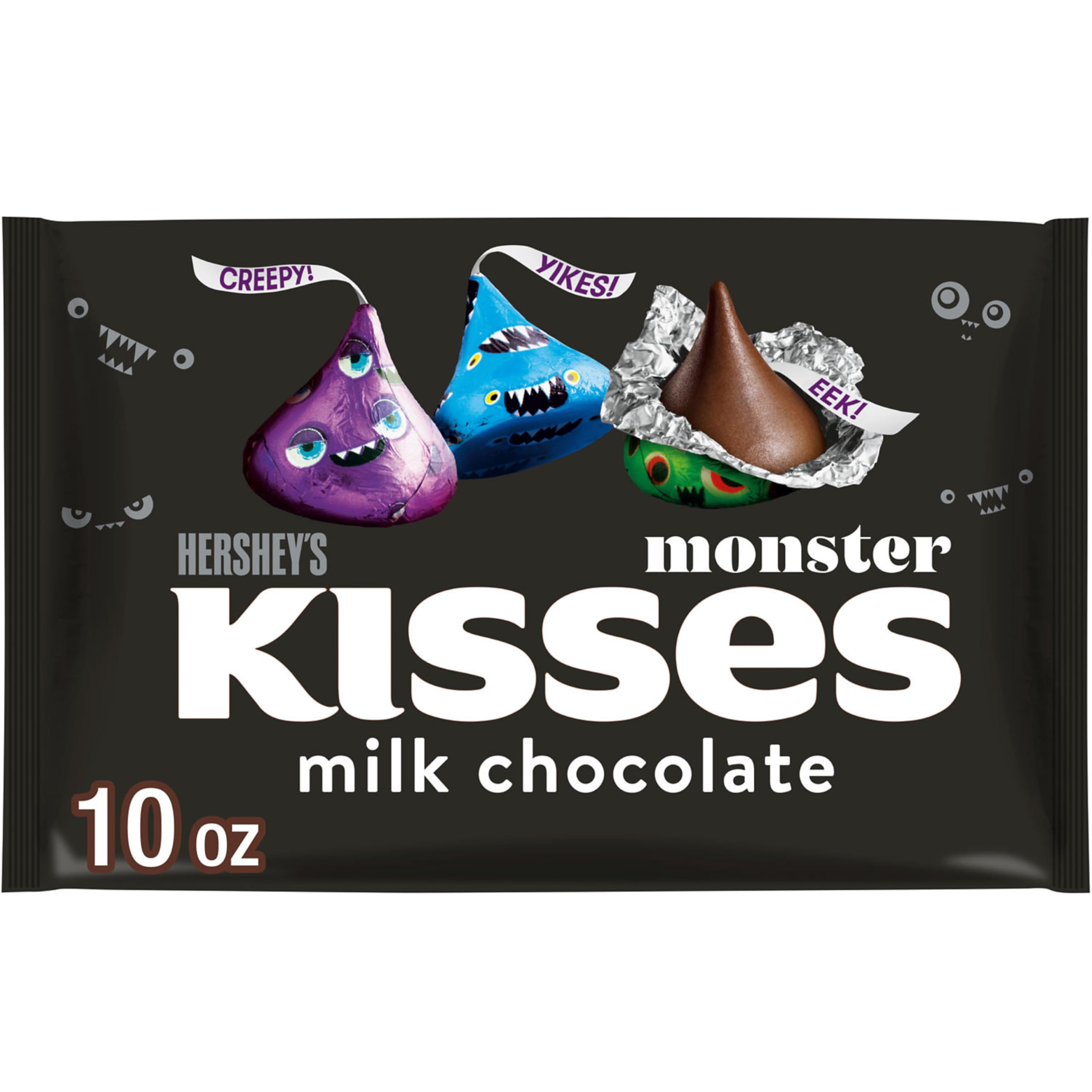 Hershey's Kisses Milk Chocolate Monster Foil, Halloween Candy Bag, 283gm