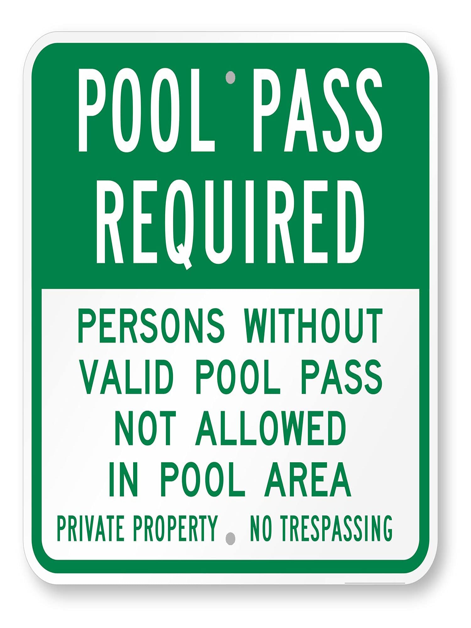 Warning Sign Pool Rules Pass Required Persons Without Valid Not Allowed in Area Safety 8""X12"" Metal Aluminum