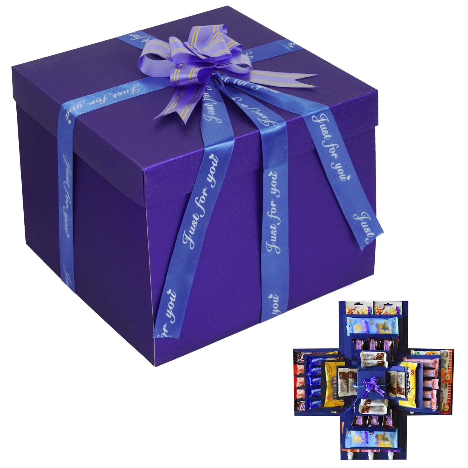 Taybong DIY Explosion Gift Box, Creative Explosion Box with Ribbon & Tape, Surprise Box for Photos & Snacks, Blue Gift Box for Birthday & Anniversary
