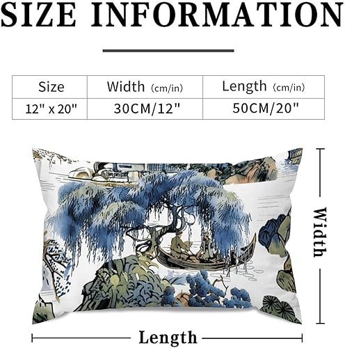 Vista 320 de ArogGeld Chinoiserie - Fundas de almohada escénicas asiáticas, estilo asiático, funda de almohada azul y verde Kelly, funda de cojín para decoración