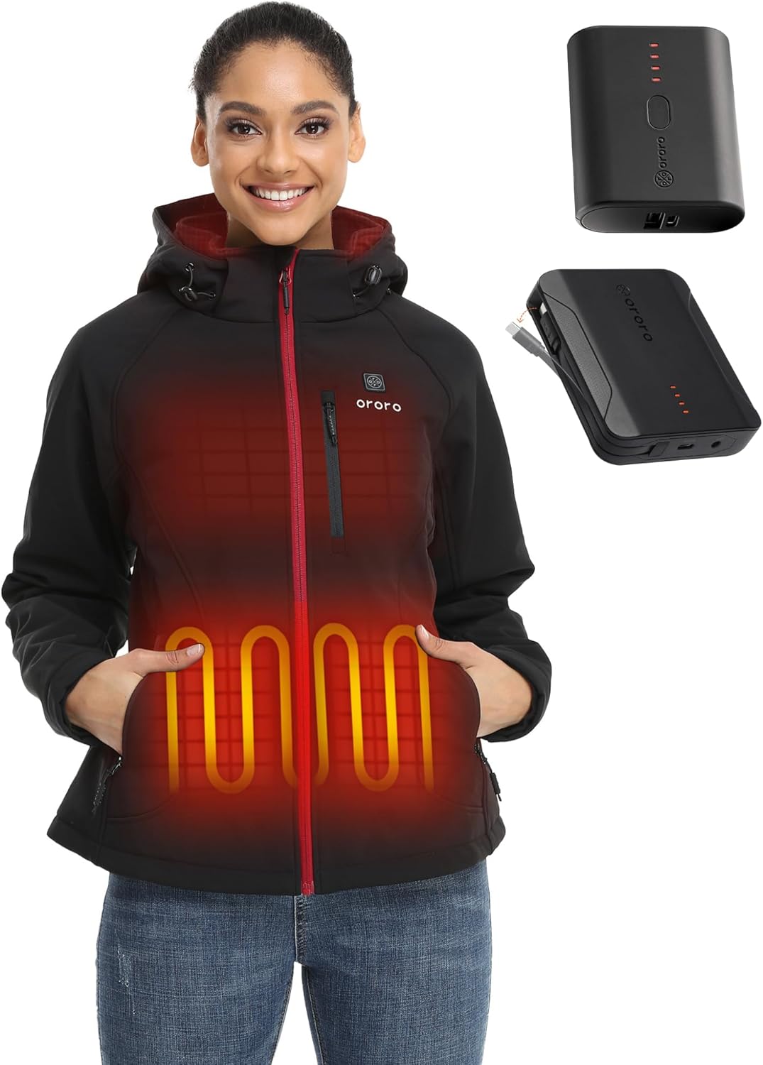 ORORO Women's Heated Jacket (Black, S) and Extended Runtime Battery
