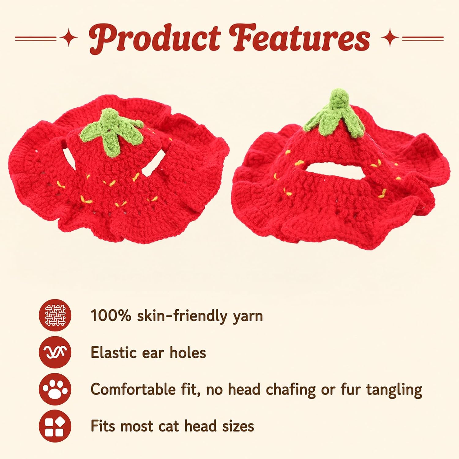 Strawberry Cat Hats Crochet Cotton Soft Cute Hats for Cats (Red M) image 5