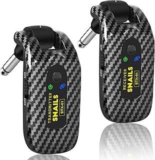 2.4GHZ Wireless Guitar System, Rechargeable Digital Wireless Guitar Transmitter Receiver with 4 Channels and Over 10 Hours Long Battery Life for Electric Guitar Bass